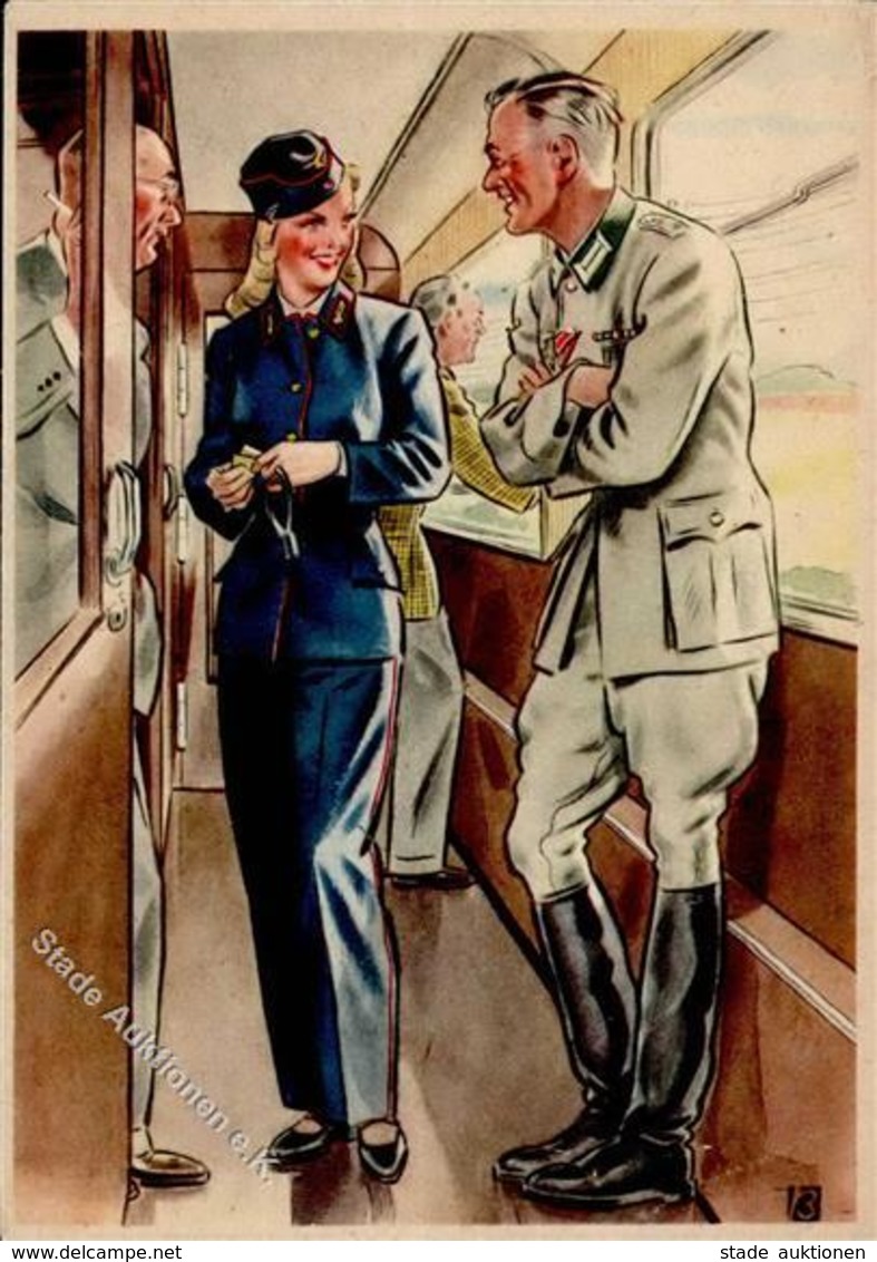 Propaganda WK II Frauen Schaffen Für Euch Die Zugschaffnerin Sign. Becker Künstler-Karte I-II Femmes - Weltkrieg 1939-45