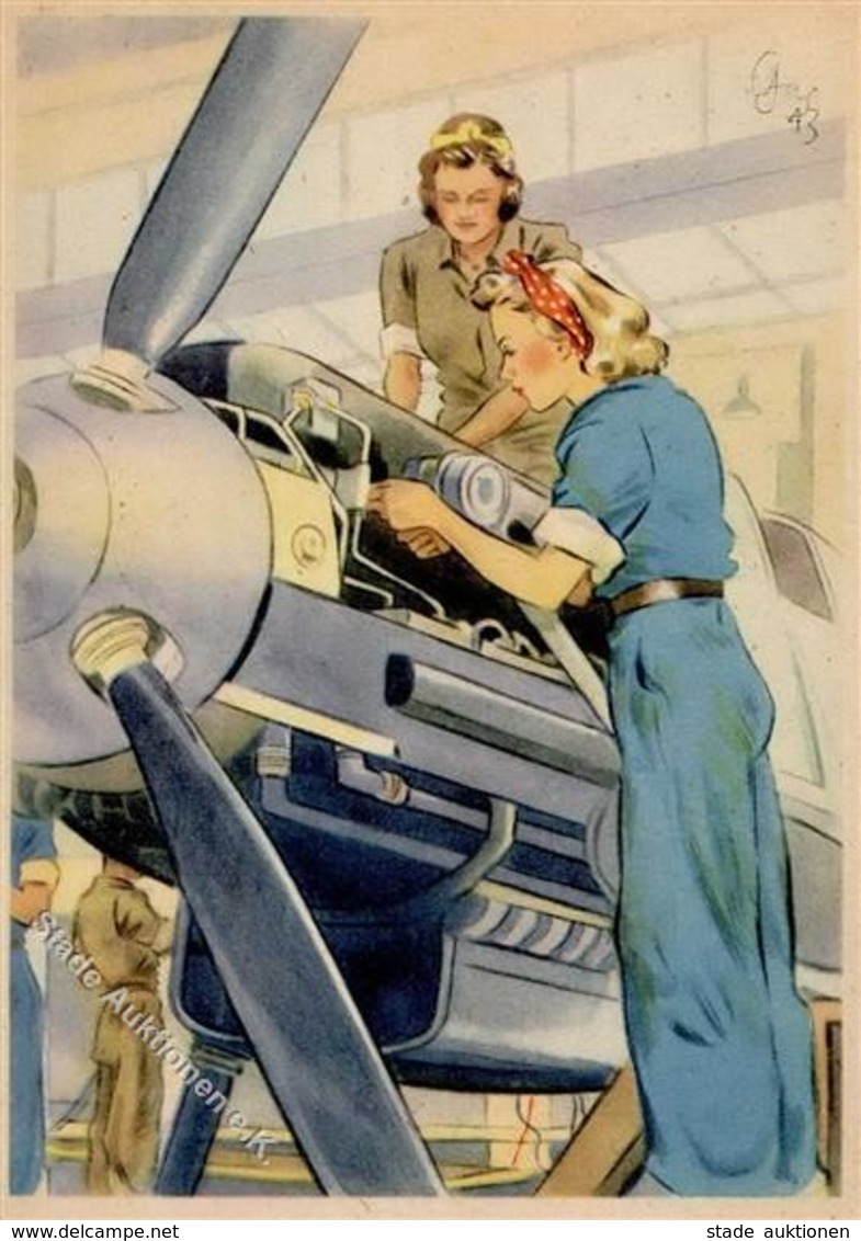 Propaganda WK II Frauen Schaffen Für Euch Im Flugzeugbau Sign. Gagelmann Künstler-Karte I-II Femmes - Weltkrieg 1939-45