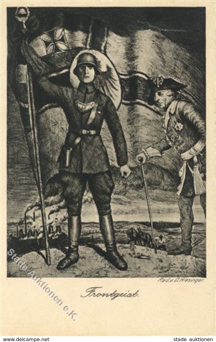 Propaganda WK II Frontgeist Sign. Hiesinger, D. Künstler-Karte I-II - Weltkrieg 1939-45