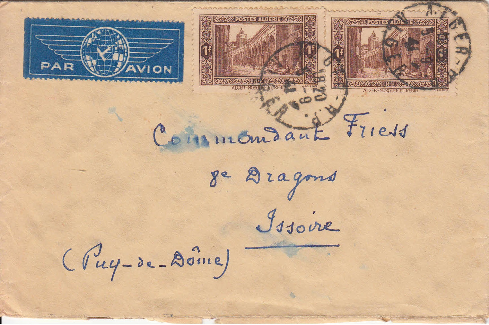 ALGERIE - 1941 - Lettre Par Avion Pour La France - Lettres & Documents