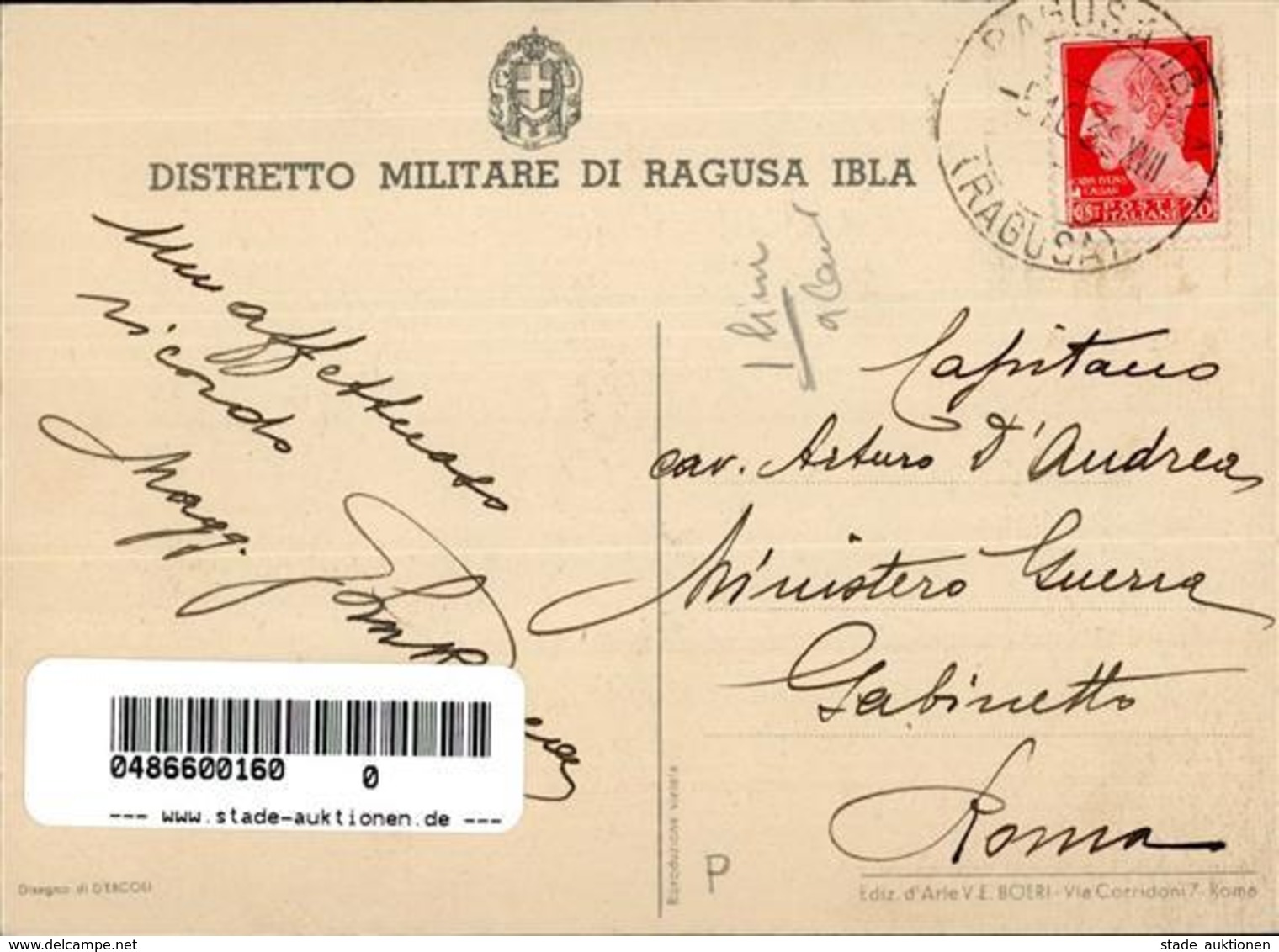 Propaganda WK II Italien Distretto Militare Di Ragusa Ibla Künstlerkarte I-II - Weltkrieg 1939-45