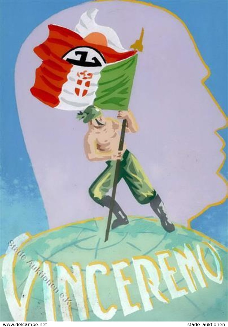 Propaganda WK II Italien Handgemalt Künstler-Karte I-II - Weltkrieg 1939-45