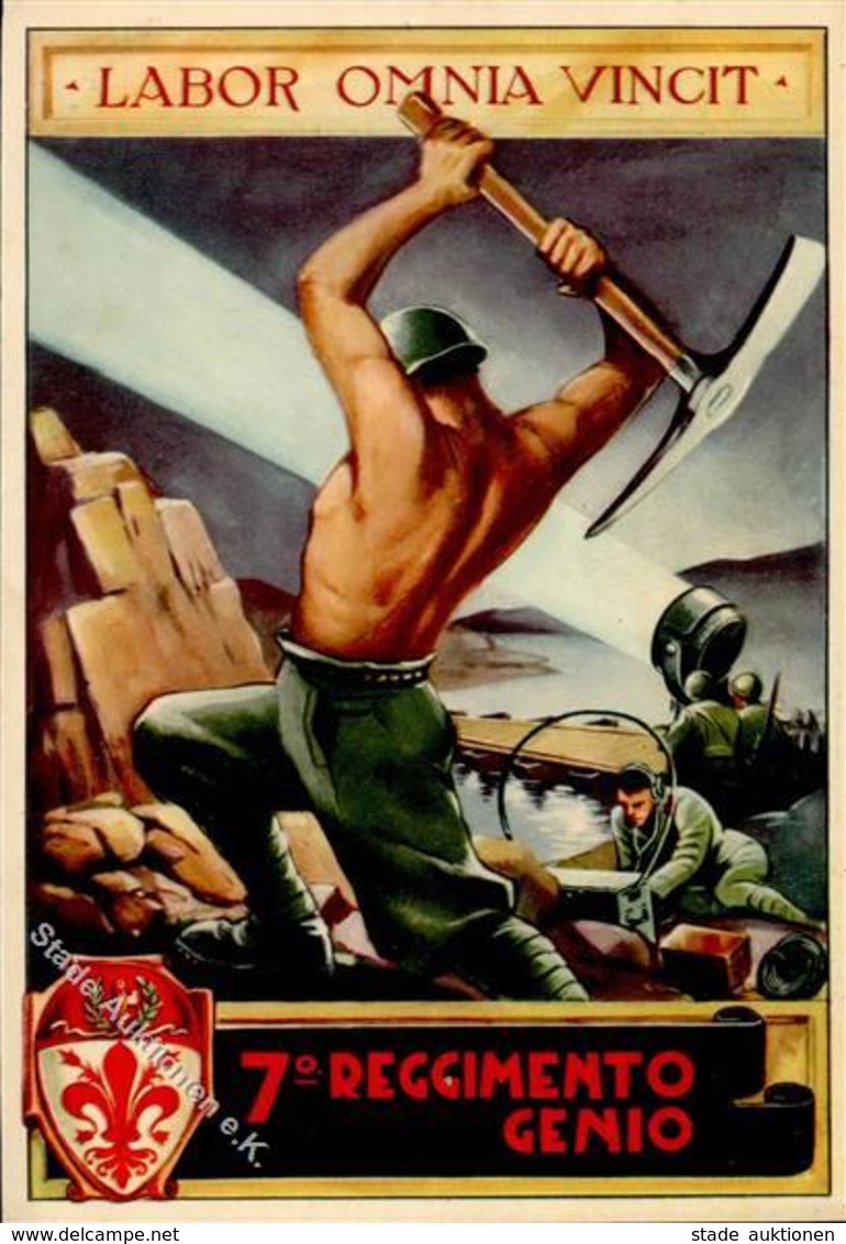 Propaganda WK II Italien Labor Omnia Vincit 7. Regt. Genio Künstlerkarte I-II - Weltkrieg 1939-45