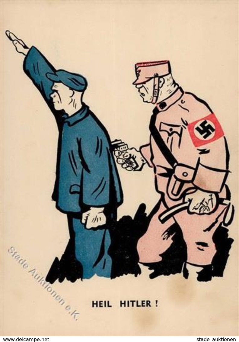 Propaganda WK II Karikatur Heil Hitler I-II (fleckig) - Weltkrieg 1939-45