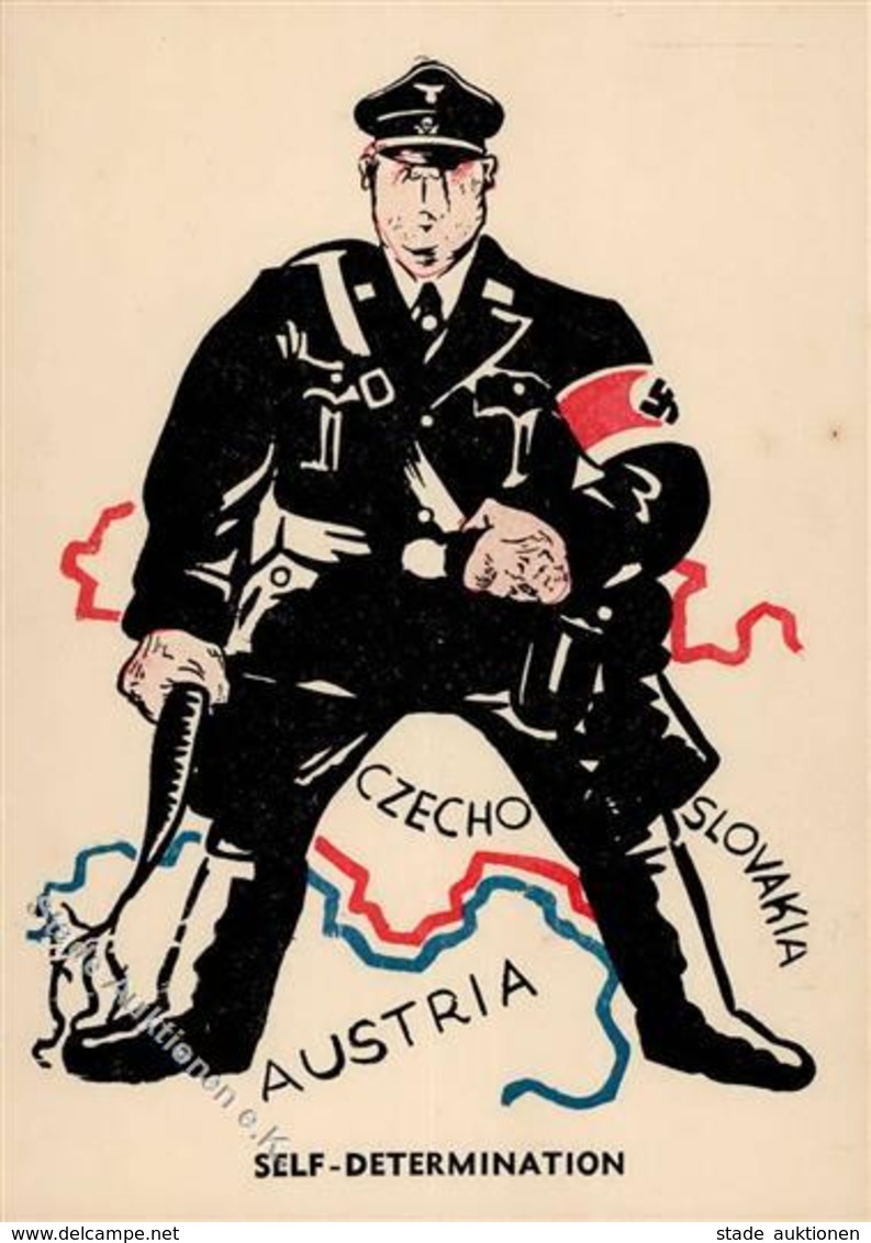 Propaganda WK II Karikatur Self-Determination I-II (fleckig) - War 1939-45