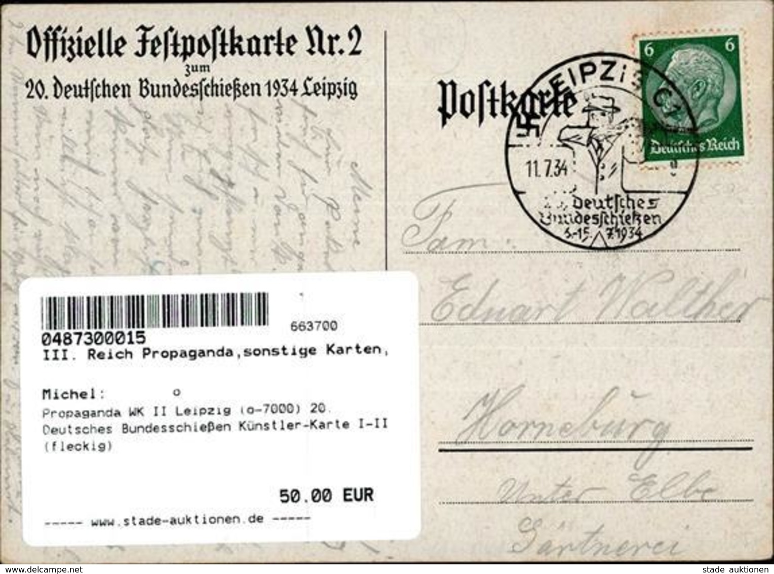 Propaganda WK II Leipzig (o-7000) 20. Deutsches Bundesschießen Künstler-Karte I-II (fleckig) - Weltkrieg 1939-45