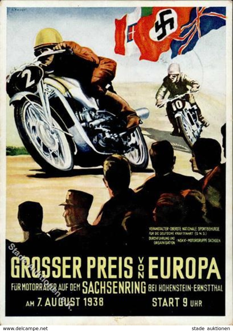 Propaganda WK II Motorrad Sachsenring Großer Preis Von Europa I-II - Weltkrieg 1939-45