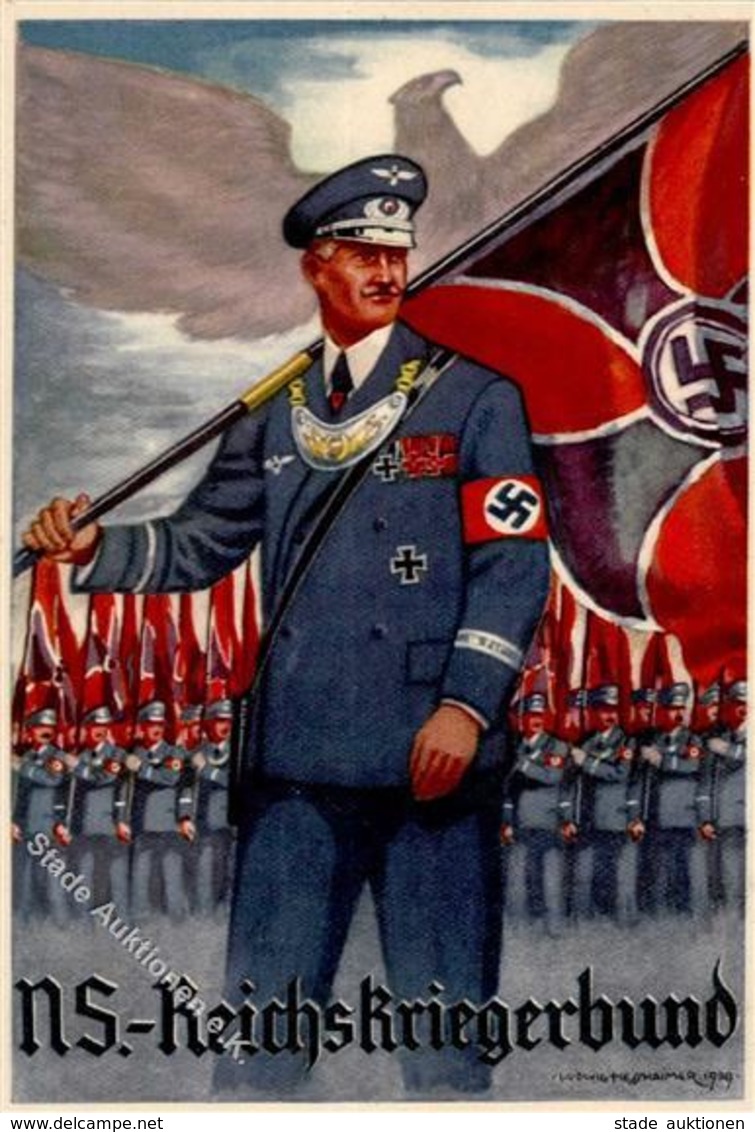 Propaganda WK II NS Reichskriegerbund Brustschild Sign. Hesshaimer, Ludwig I-II - Weltkrieg 1939-45