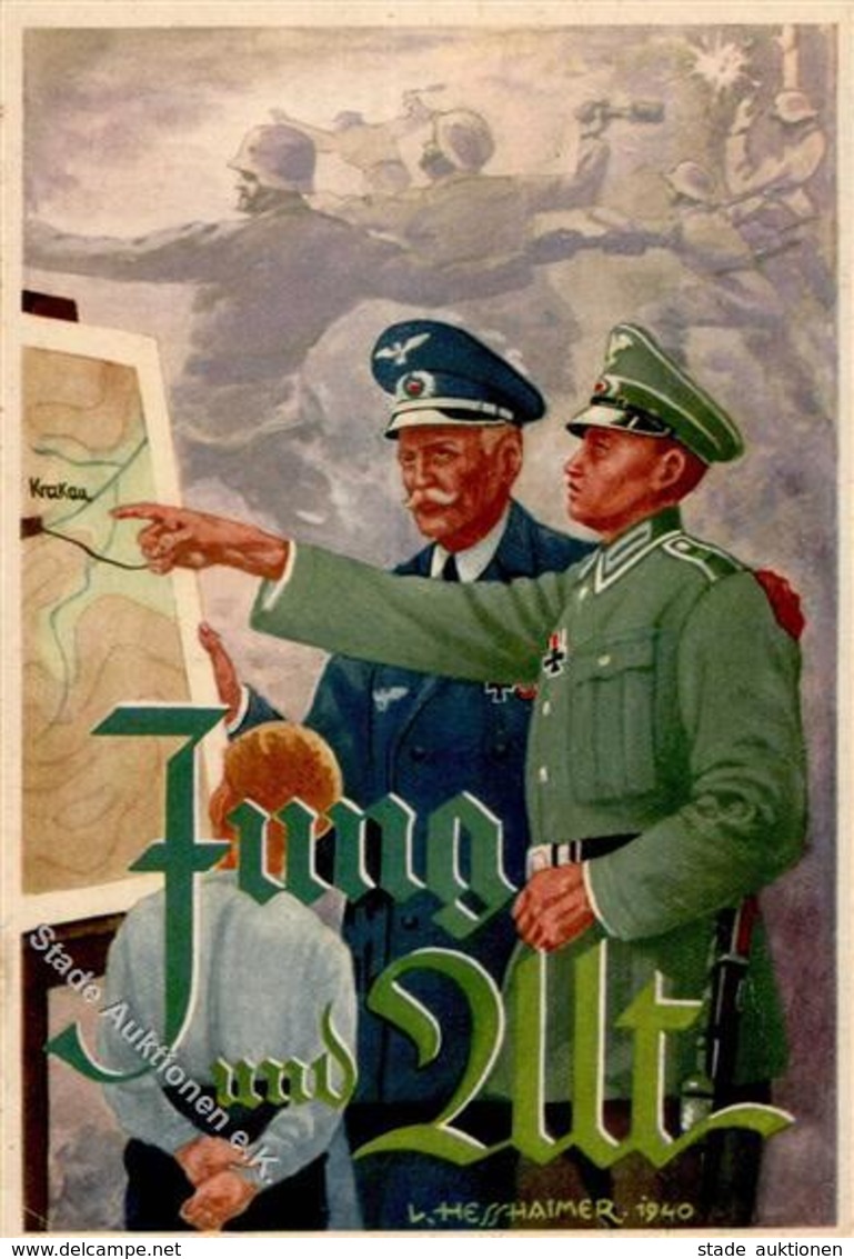 Propaganda WK II NS Reichskriegerbund Jung Und Alt Sign. Hesshaimer, Ludwig I-II - Weltkrieg 1939-45