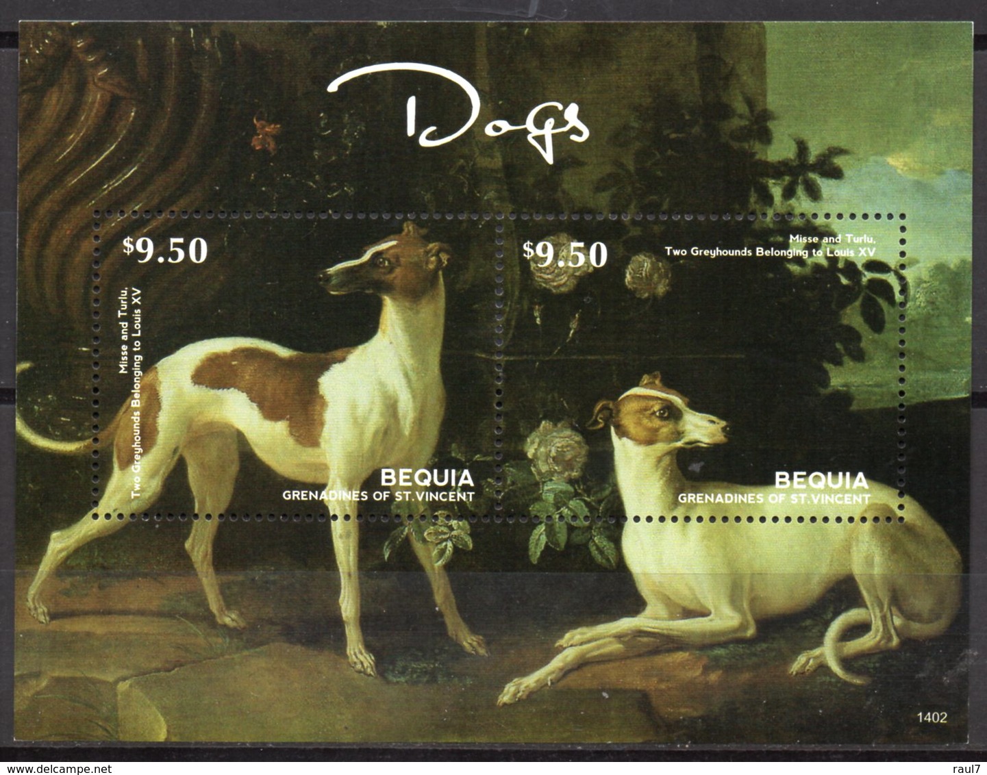St Vincent (Bequia) 2014 - Chiens, Les 2 Greyhounds (Lévrier Anglais) De Louis XV - BF 2 Val Neuf // Mnh - St.Vincent & Grenadines