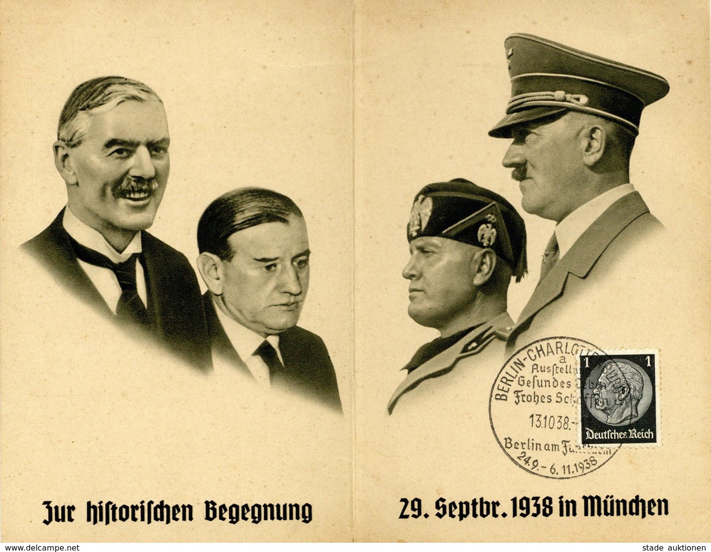 Hitler Mussolini Chamberlain Und Daladier Klappkarte I-II - Guerra 1939-45