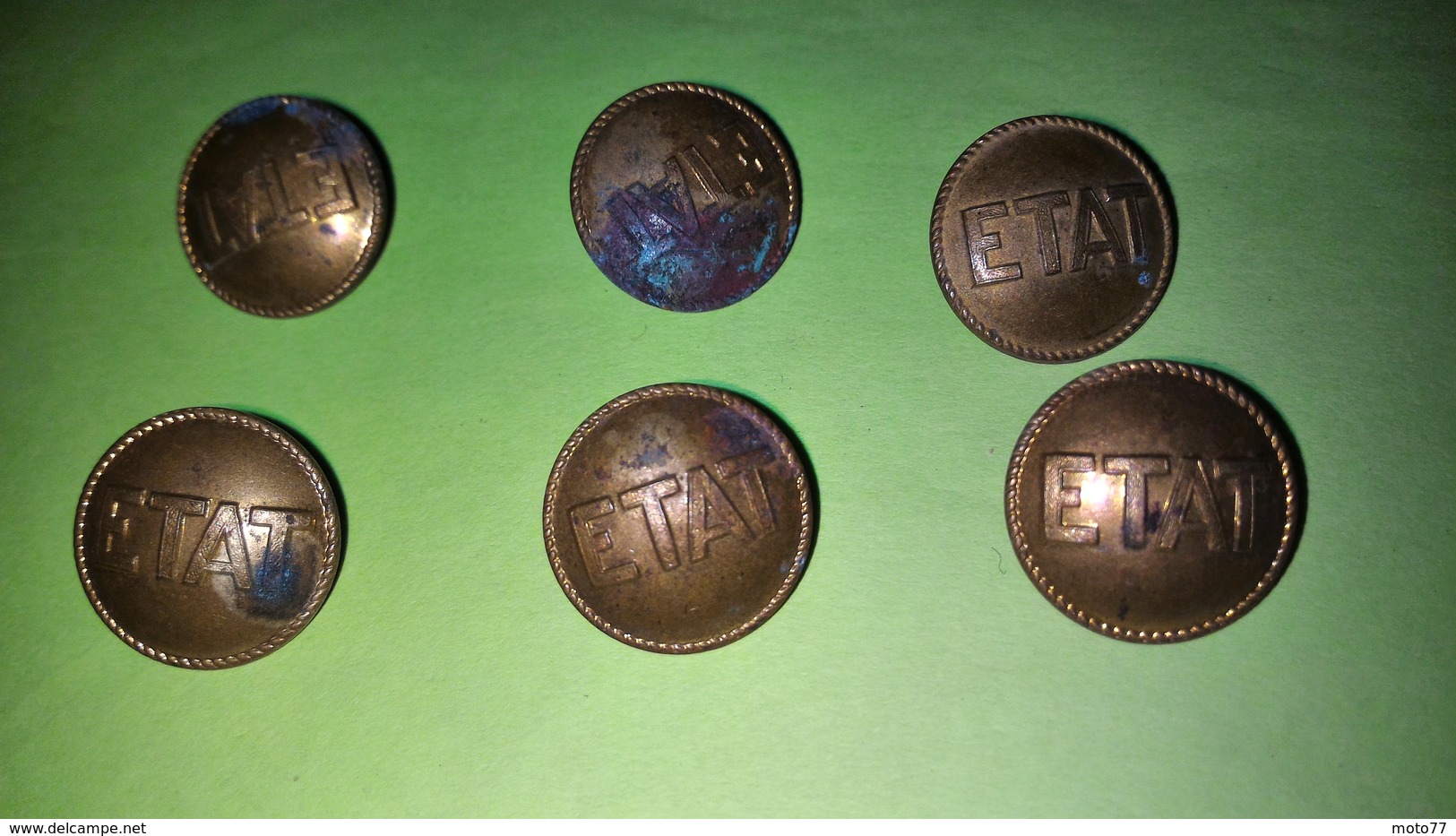 Lot De 6 BOUTONS Anciens - Marquage : ETAT - Diamètre Environ 17 Mm - Vêtement Armée Militaire Guerre Soldat /1 - Buttons