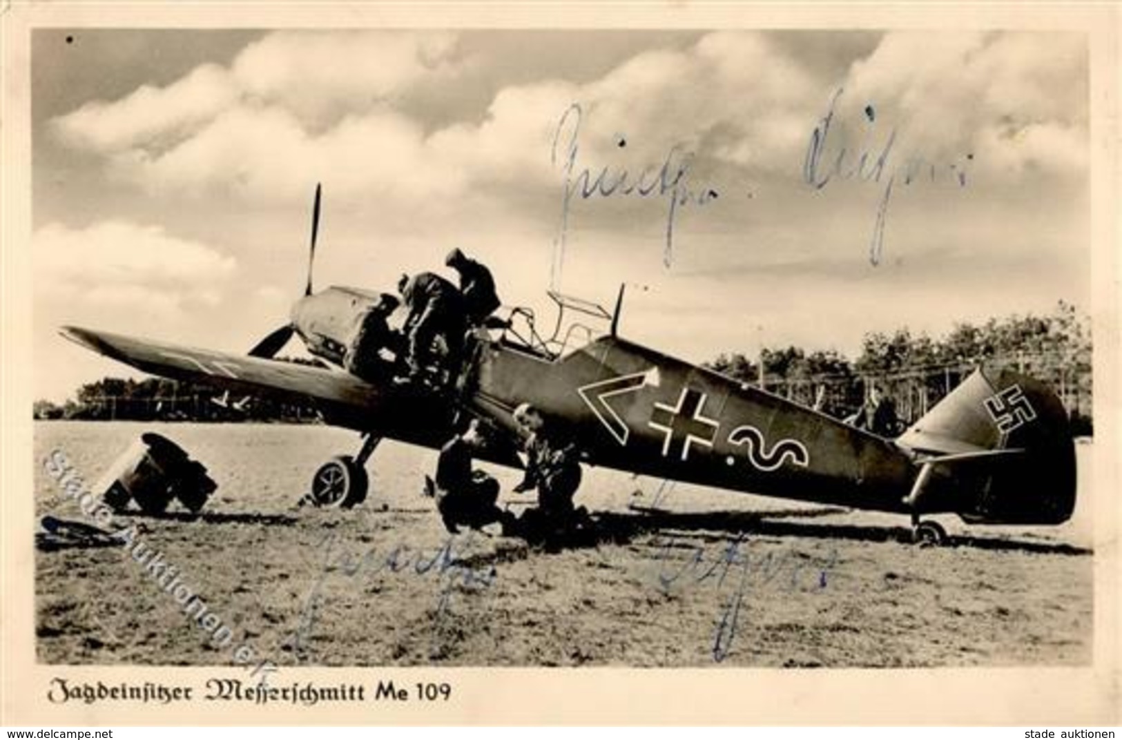 Ritterkreuzträger WK II Lützow, Günter Oberst Orig. Unterschrift Jagdeinsitzer Me 109 Foto-Karte I-II (Klebereste RS) - Weltkrieg 1939-45