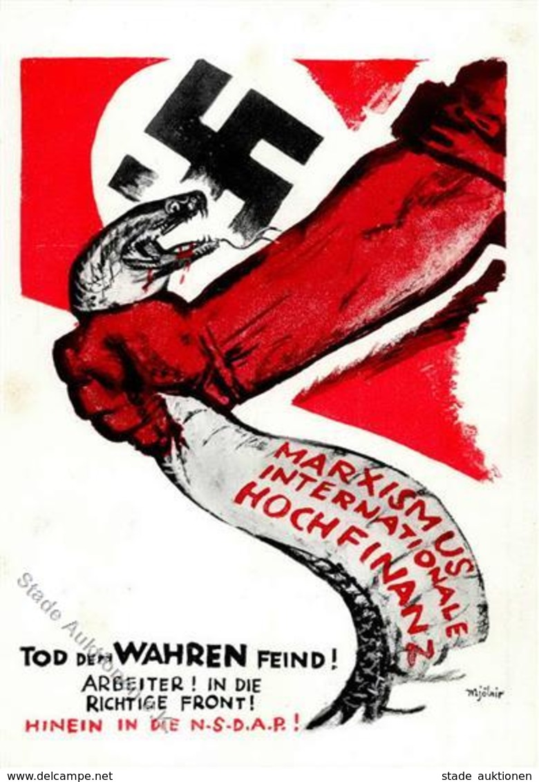 NSDAP-Prop-Ak WK II - KAMPF-VERLAG Bildkarte 3 -TOD DEM WAHREN FEIND! HINEIN In Die NSDAP! JUDAIKA! Sign. Mjölnir I R! - Guerre 1939-45