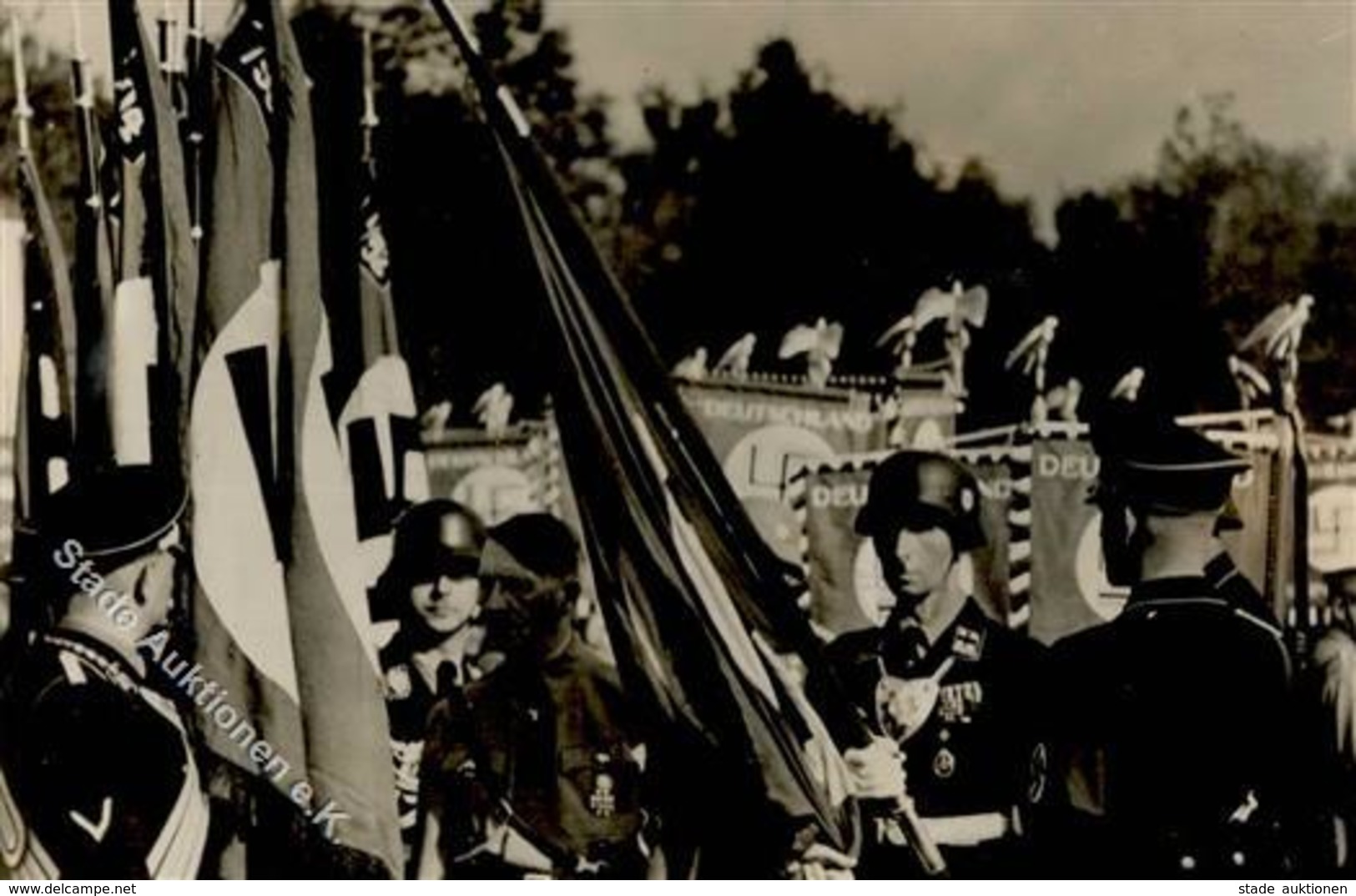 REICHSPARTEITAG NÜRNBERG WK II - Seltene Foto-Ak Mit Hitler - SS-HILMER Und SS-Blutfahnen-Träger I - War 1939-45