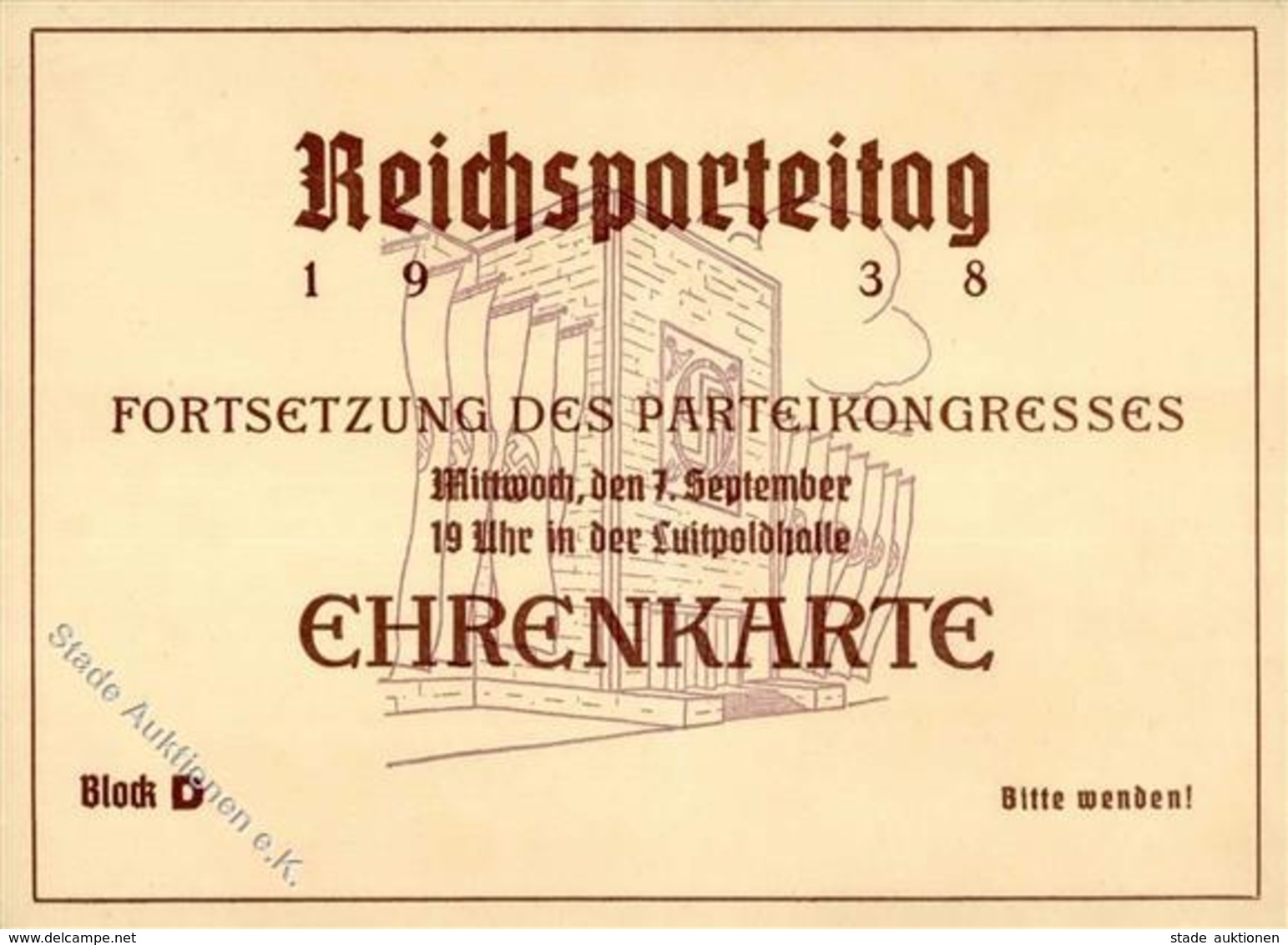 Reichsparteitag Nürnberg WKII - EHRENKARTE 7. Sept. Parteikongreß 1938 -senkr. Gefaltet- - Weltkrieg 1939-45