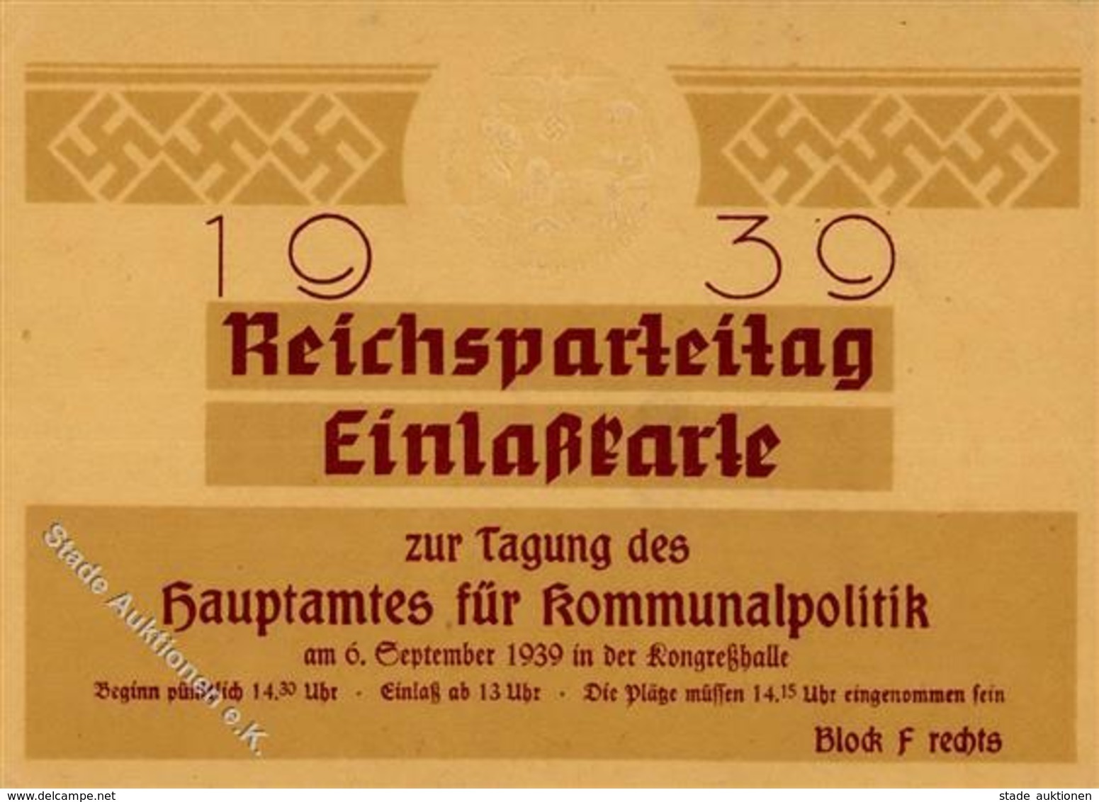 Reichsparteitag WK II 1939 Einlasskarte Klapp AK I-II - Weltkrieg 1939-45