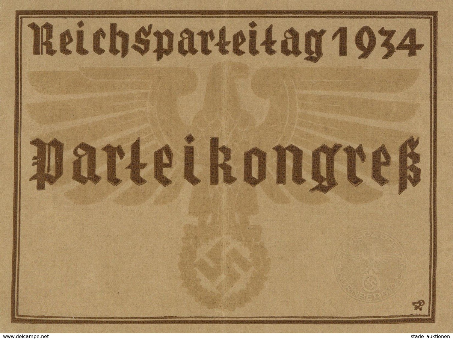 Reichsparteitag WK II Nürnberg (8500) 1934 Eintrittskarte Parteikongress II  (Mittelbug) - Weltkrieg 1939-45