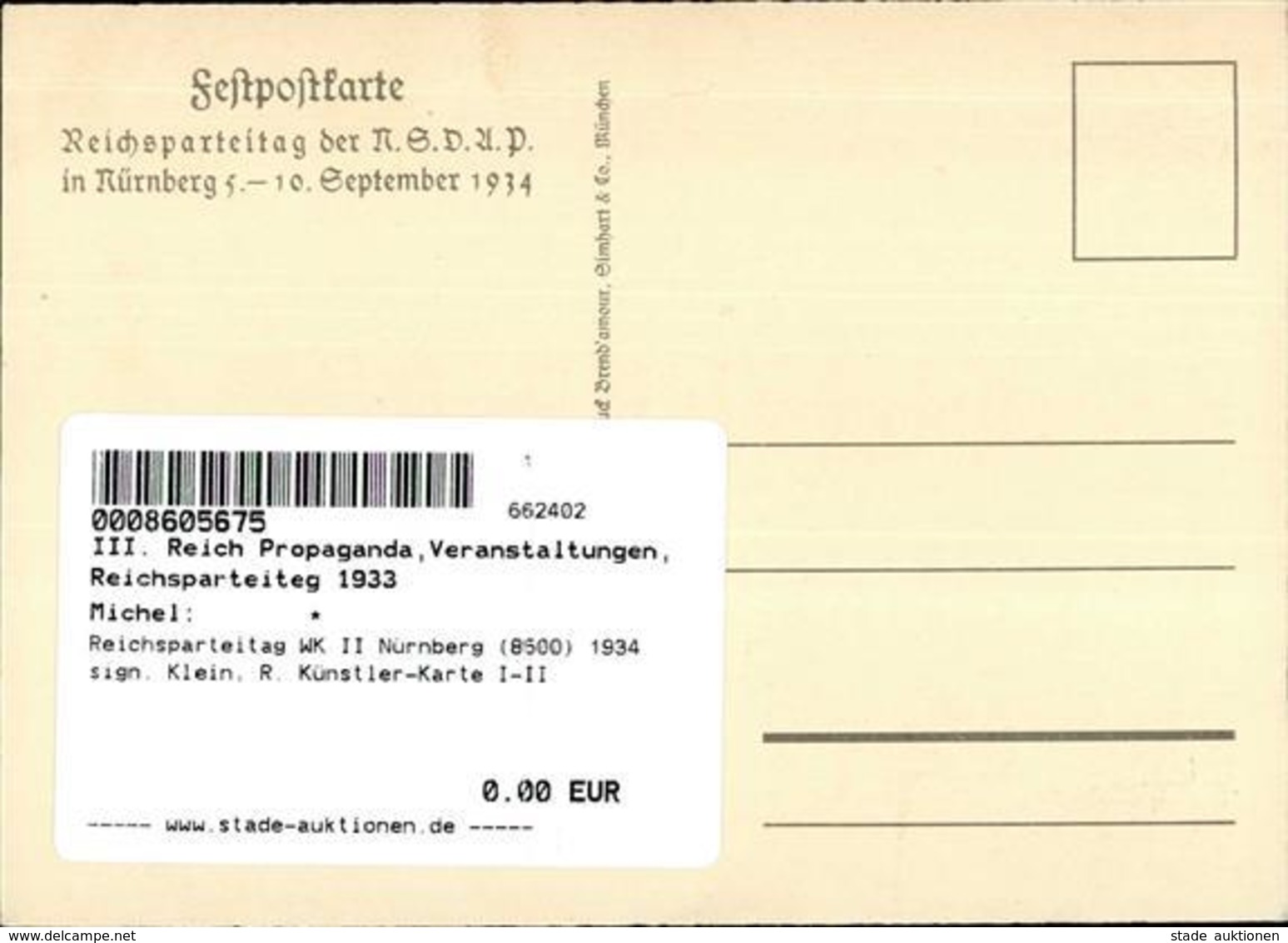 Reichsparteitag WK II Nürnberg (8500) 1934 Sign. Klein, R. Künstler-Karte I-II - Weltkrieg 1939-45