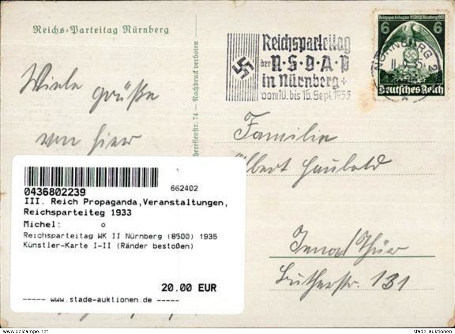 Reichsparteitag WK II Nürnberg (8500) 1935 Künstler-Karte I-II (Ränder Bestoßen) - Guerra 1939-45