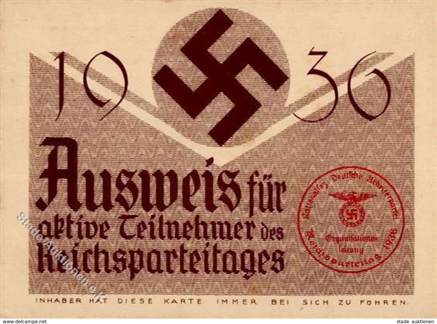 Reichsparteitag WK II Nürnberg (8500) 1936 Ausweis Für Aktive Teilnehmer I-II - War 1939-45