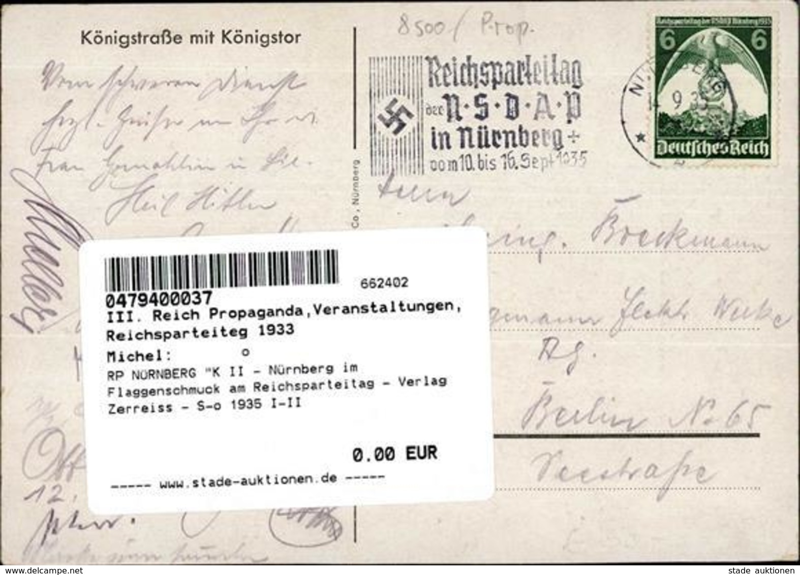 RP NÜRNBERG K II - Nürnberg Im Flaggenschmuck Am Reichsparteitag - Verlag Zerreiss - S-o 1935 I-II" - Weltkrieg 1939-45