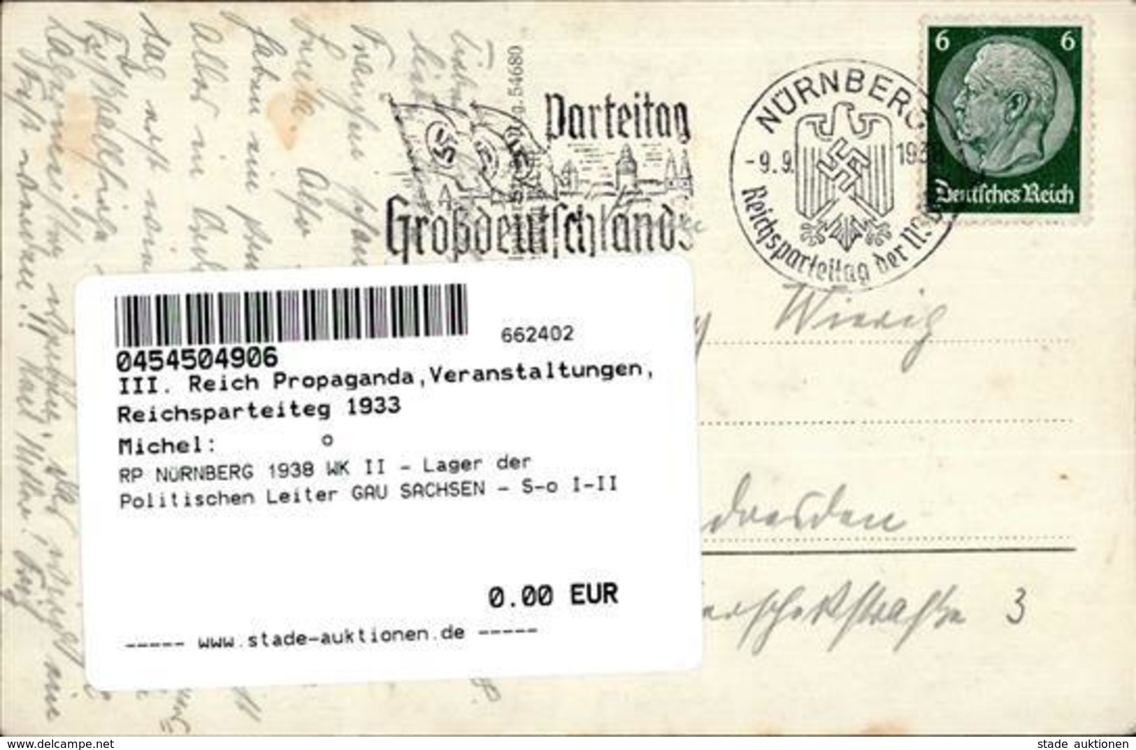 RP NÜRNBERG 1938 WK II - Lager Der Politischen Leiter GAU SACHSEN - S-o I-II - War 1939-45