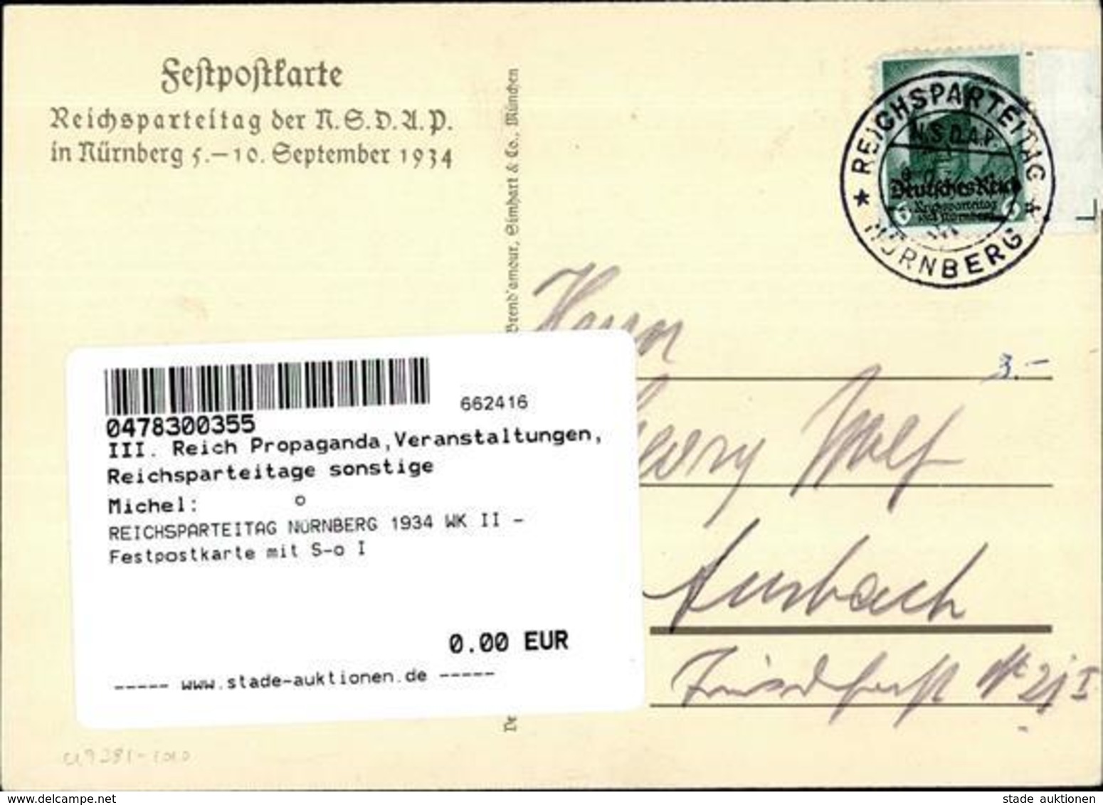 REICHSPARTEITAG NÜRNBERG 1934 WK II - Festpostkarte Mit S-o I - War 1939-45