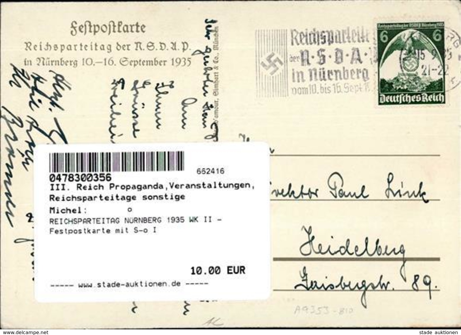 REICHSPARTEITAG NÜRNBERG 1935 WK II - Festpostkarte Mit S-o I - Guerre 1939-45