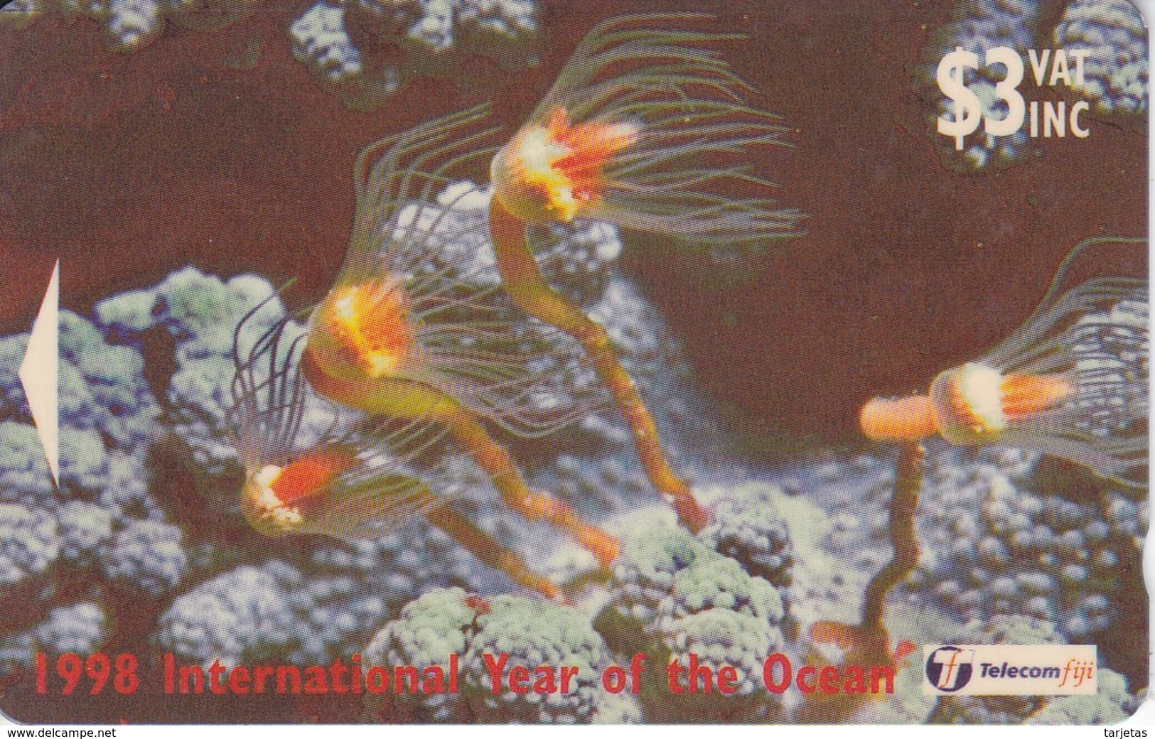 TARJETA DE FIJI DE $3 DE AÑO INTERNACIONAL DE LOS OCEANOS 24FJB - Peces