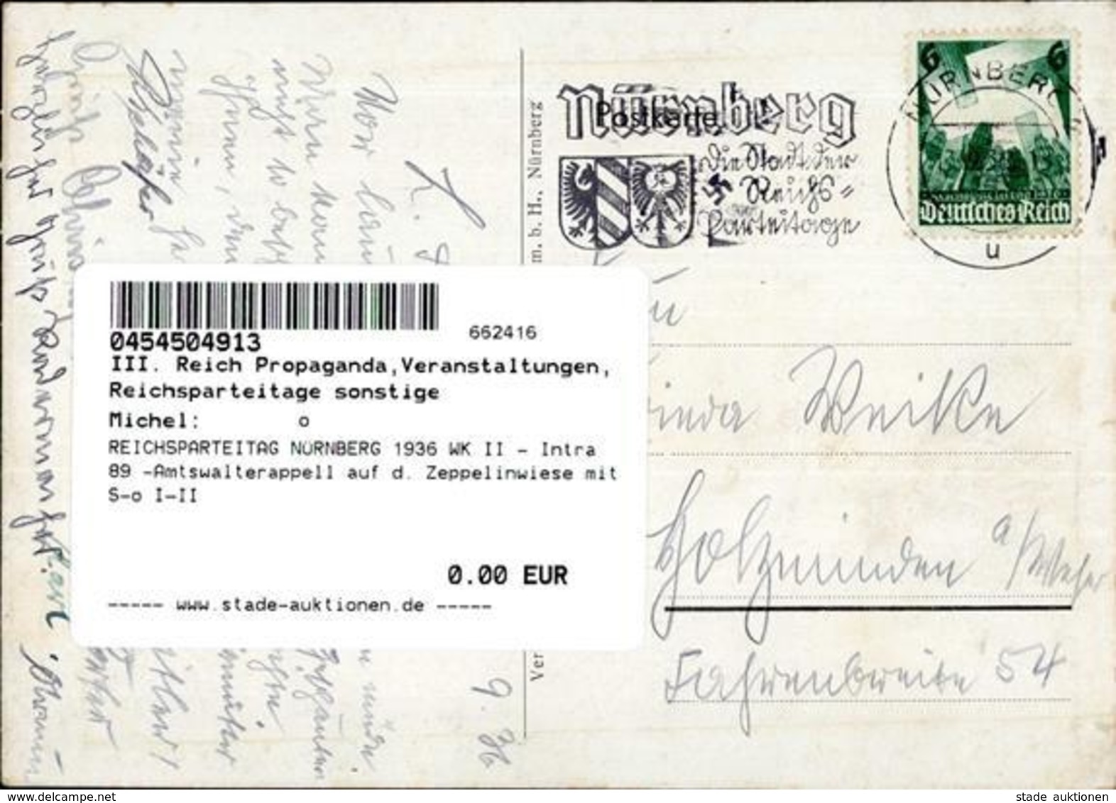 REICHSPARTEITAG NÜRNBERG 1936 WK II - Intra 89 -Amtswalterappell Auf D. Zeppelinwiese Mit S-o I-II - War 1939-45