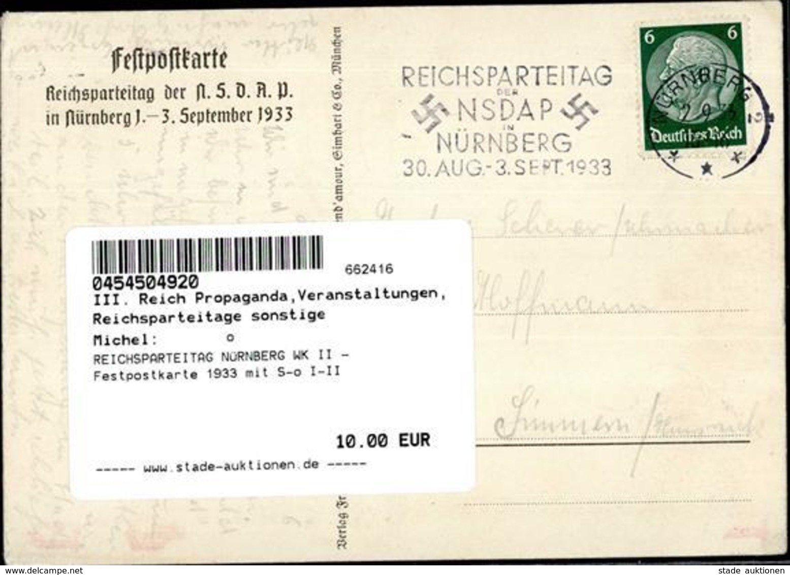 REICHSPARTEITAG NÜRNBERG WK II - Festpostkarte 1933 Mit S-o I-II - War 1939-45