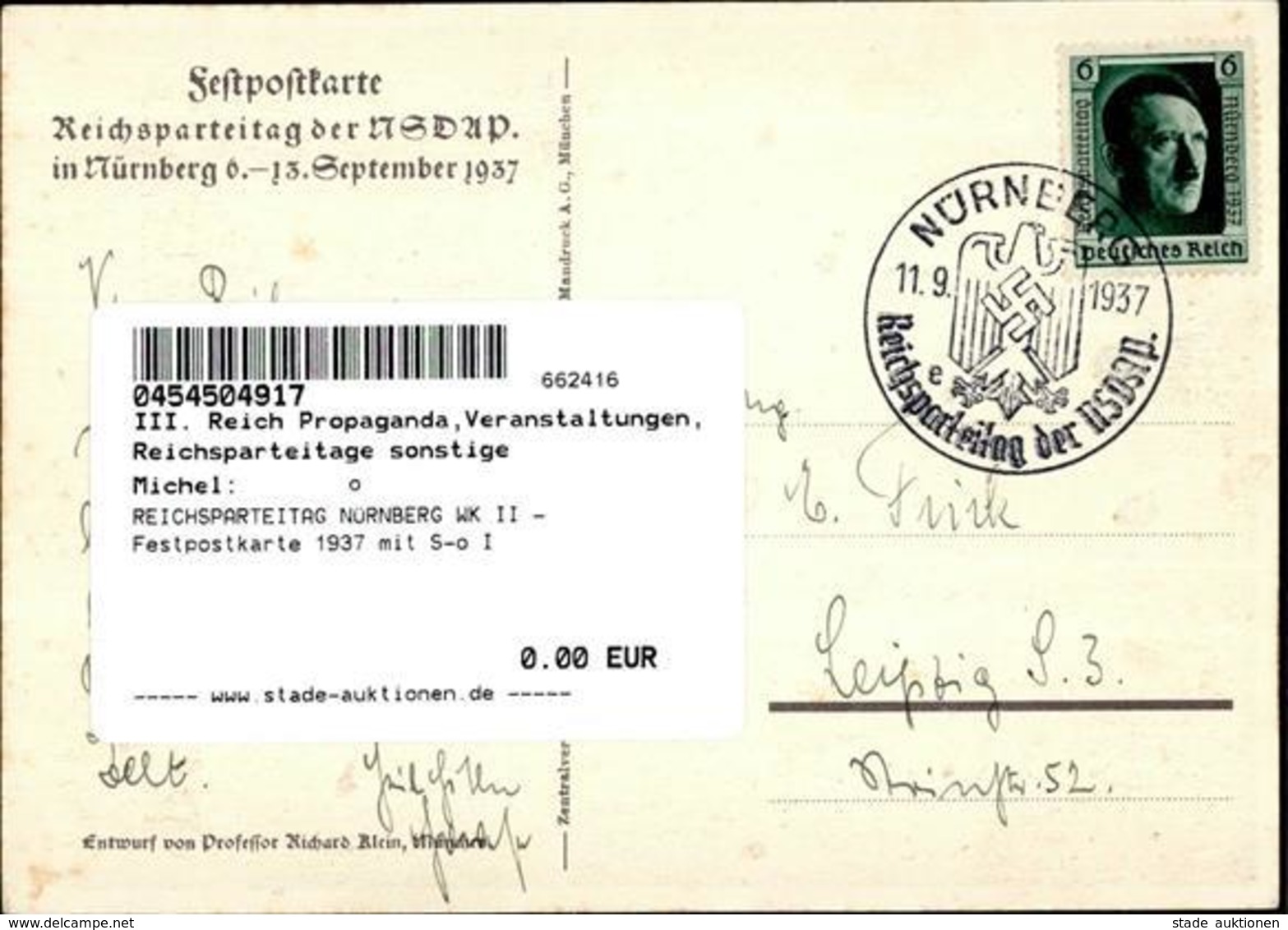 REICHSPARTEITAG NÜRNBERG WK II - Festpostkarte 1937 Mit S-o I - Weltkrieg 1939-45