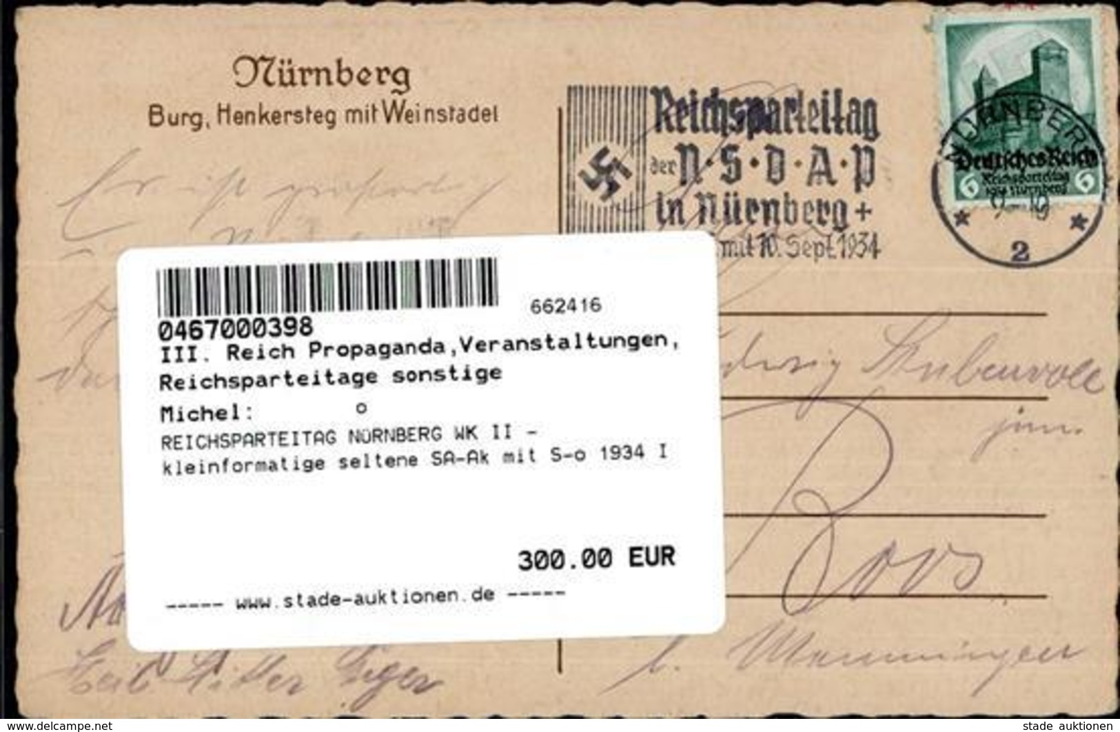 REICHSPARTEITAG NÜRNBERG WK II - Kleinformatige Seltene SA-Ak Mit S-o 1934 I - War 1939-45