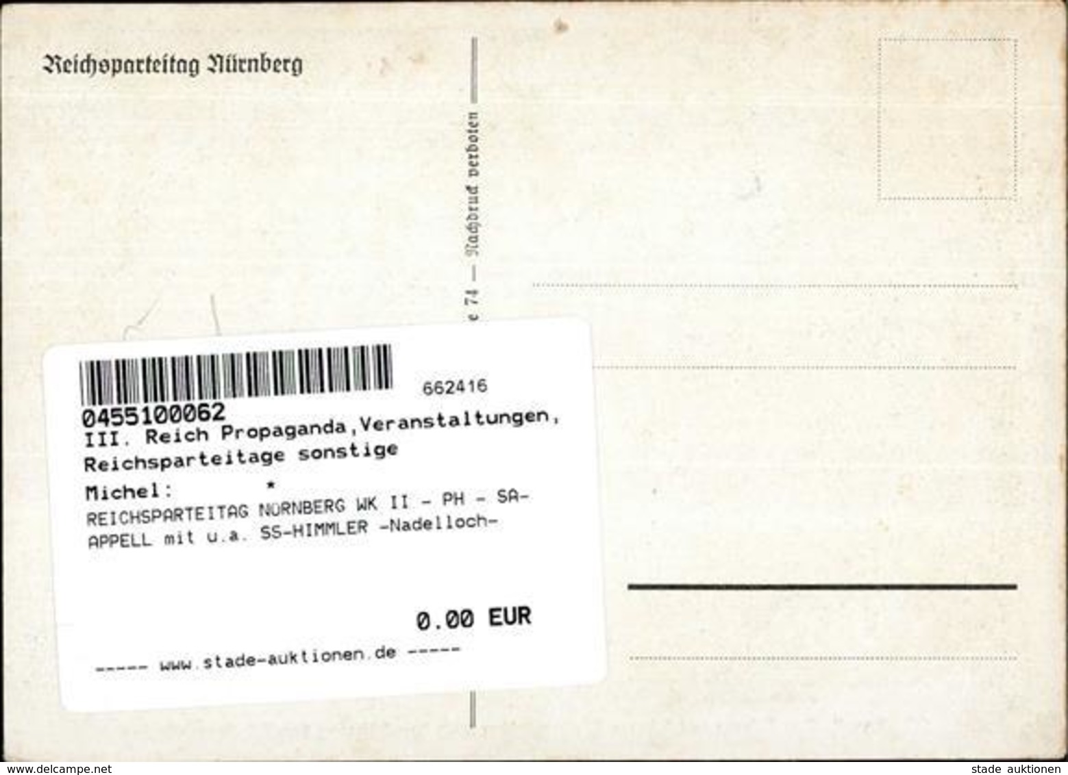 REICHSPARTEITAG NÜRNBERG WK II - PH - SA-APPELL Mit U.a. SS-HIMMLER -Nadelloch- - Weltkrieg 1939-45