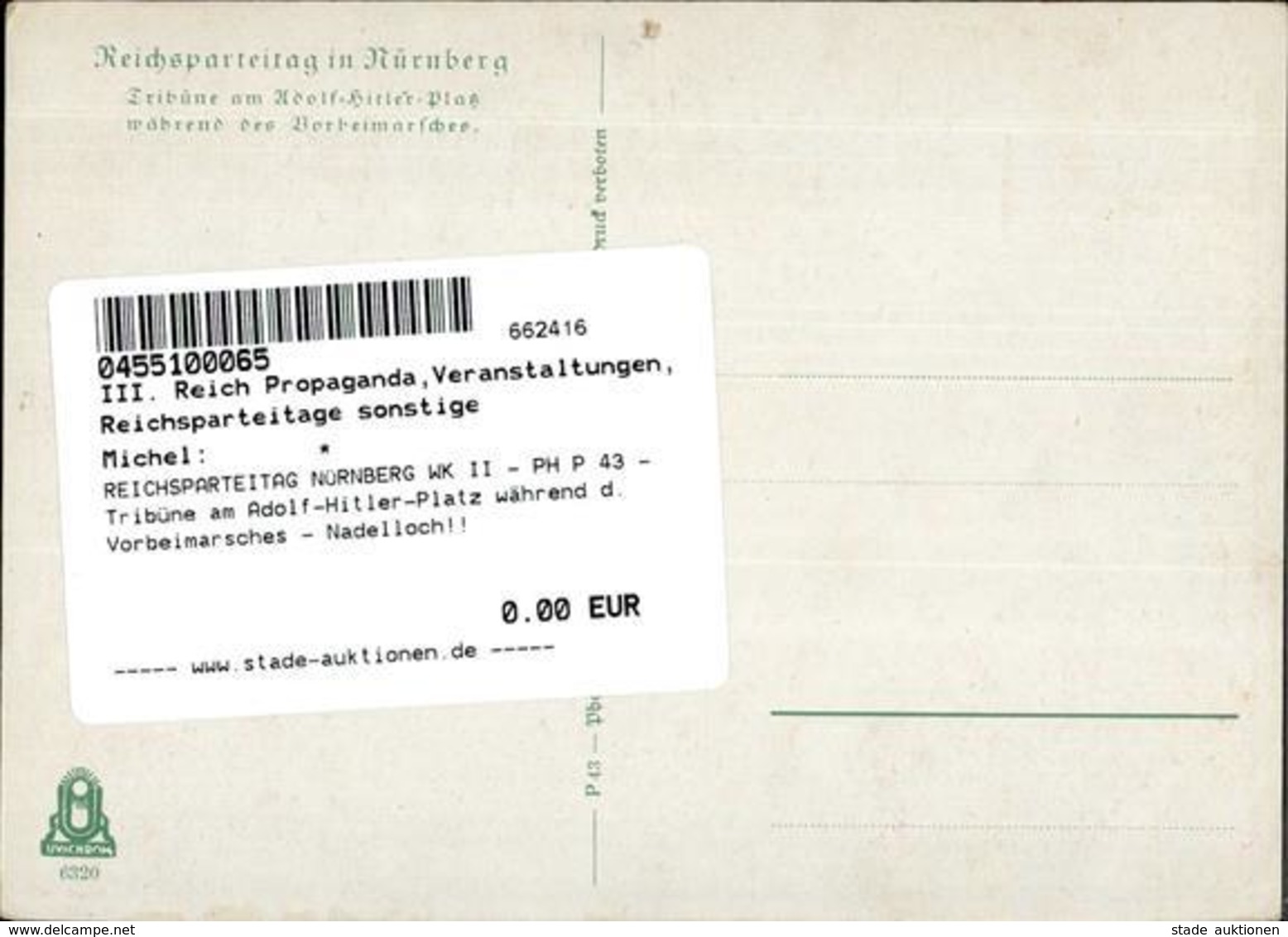 REICHSPARTEITAG NÜRNBERG WK II - PH P 43 -Tribüne Am Adolf-Hitler-Platz Während D. Vorbeimarsches - Nadelloch!! - Weltkrieg 1939-45