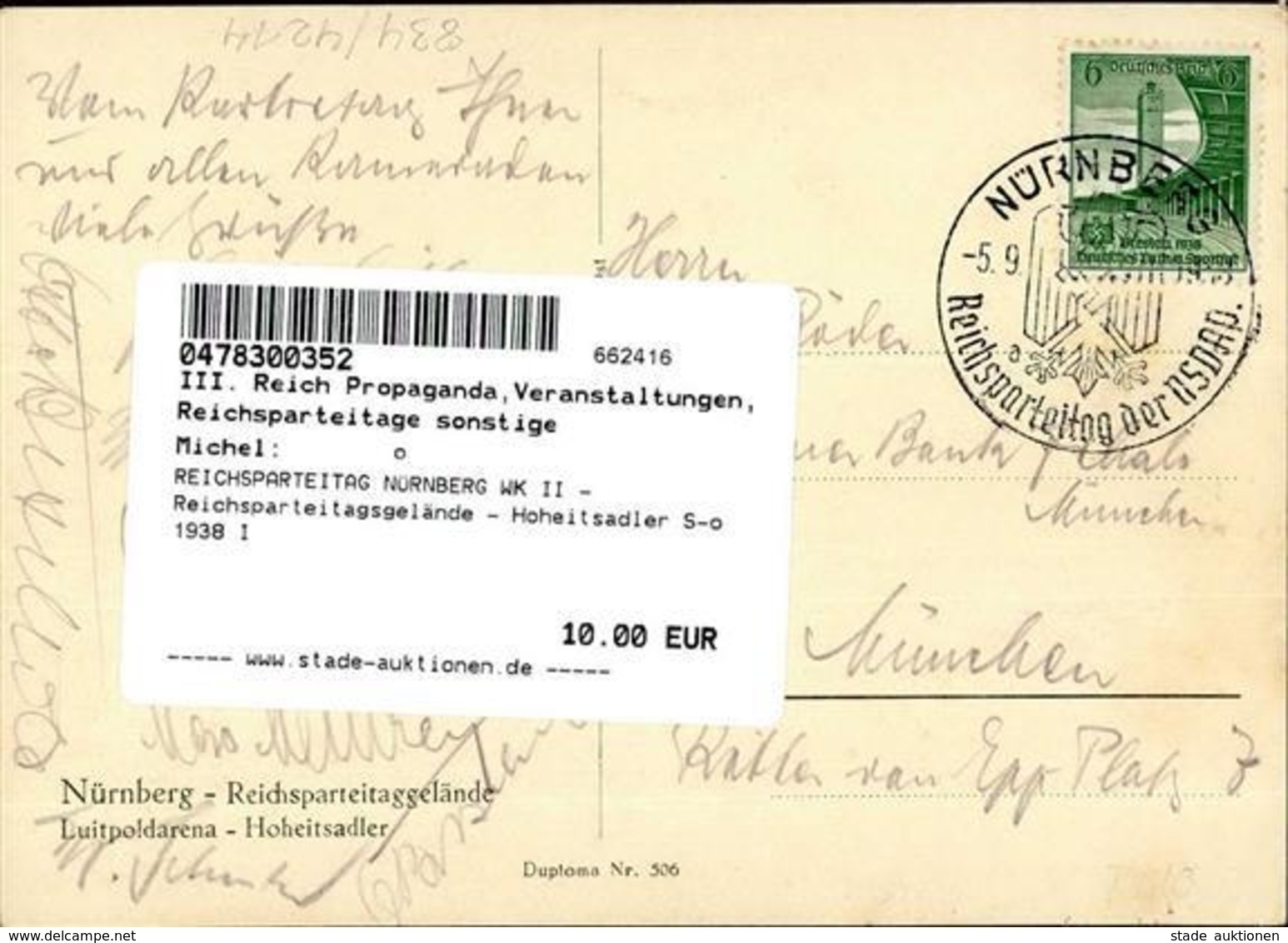 REICHSPARTEITAG NÜRNBERG WK II - Reichsparteitagsgelände - Hoheitsadler S-o 1938 I - War 1939-45