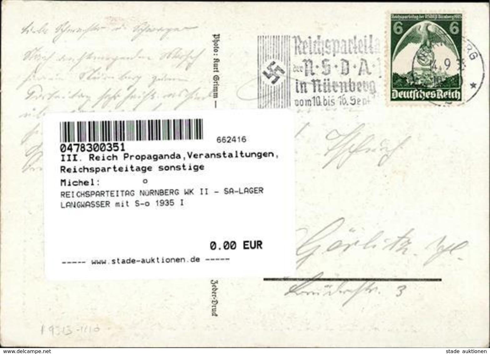 REICHSPARTEITAG NÜRNBERG WK II - SA-LAGER LANGWASSER Mit S-o 1935 I - War 1939-45