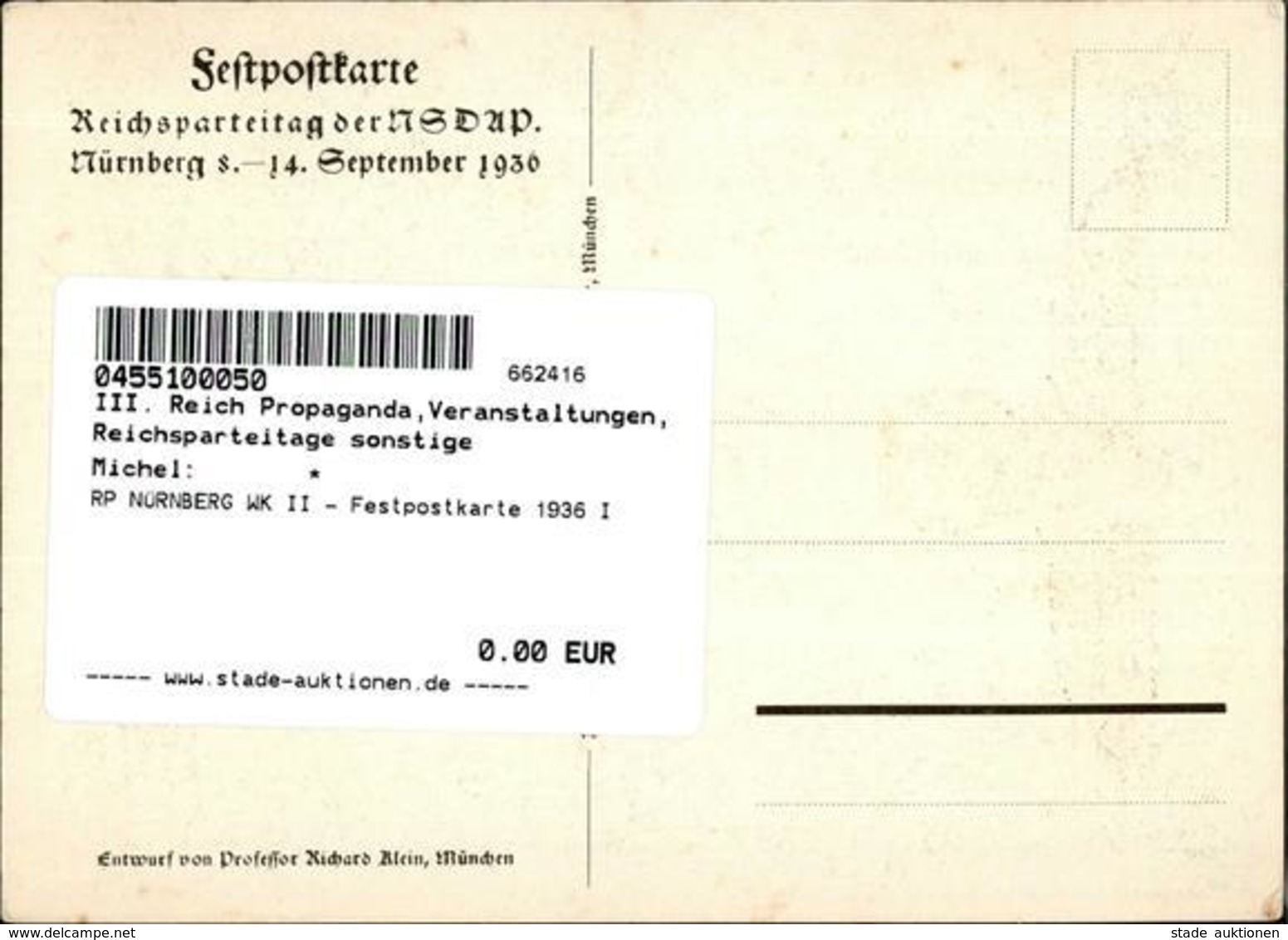 RP NÜRNBERG WK II - Festpostkarte 1936 I - Weltkrieg 1939-45