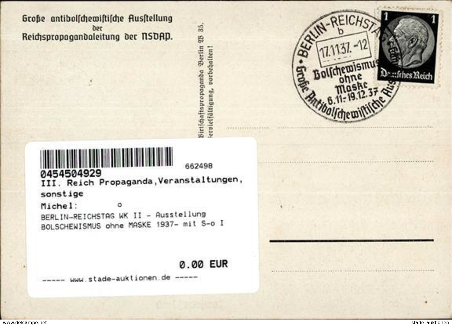 BERLIN-REICHSTAG WK II - Ausstellung BOLSCHEWISMUS Ohne MASKE 1937- Mit S-o I Expo - Weltkrieg 1939-45