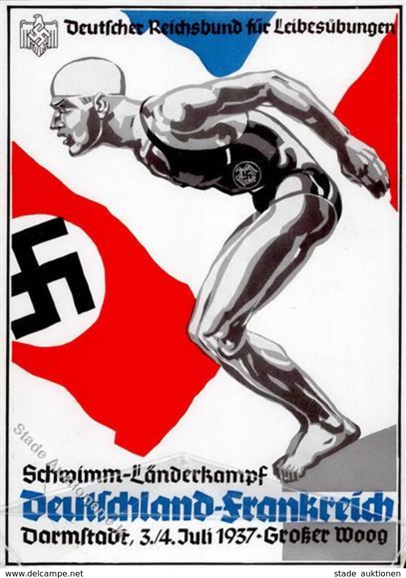 DARMSTADT WK II - SCHWIMMLÄNDERKAMPF DEUTSCHLAND-FRANKREICH 1937 Mit S-o I - Weltkrieg 1939-45