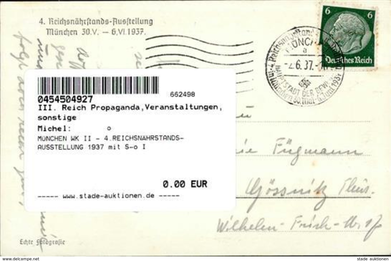 MÜNCHEN WK II - 4.REICHSNÄHRSTANDS-AUSSTELLUNG 1937 Mit S-o I - War 1939-45