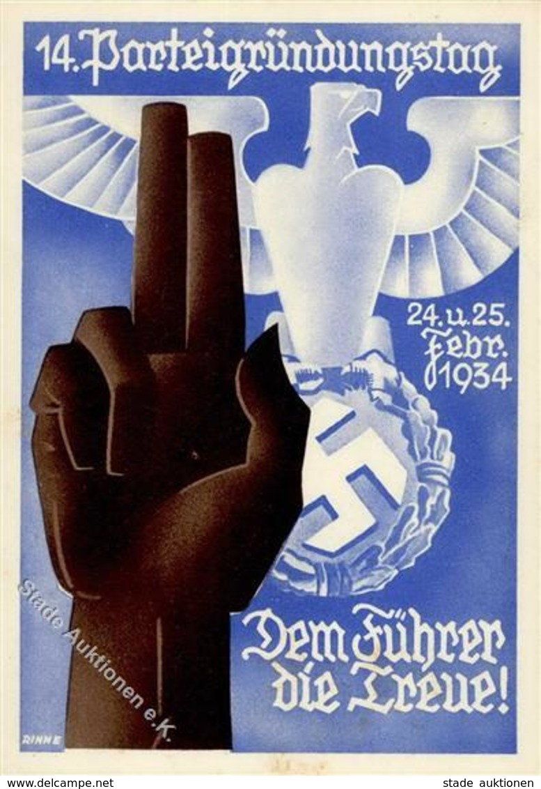 NSDAP BADEN WK II - 14.PARTEIGRÜNDUNGSTAG - Dem Führer Die Treue 1934 - Sign. Künstlerkarte I - War 1939-45