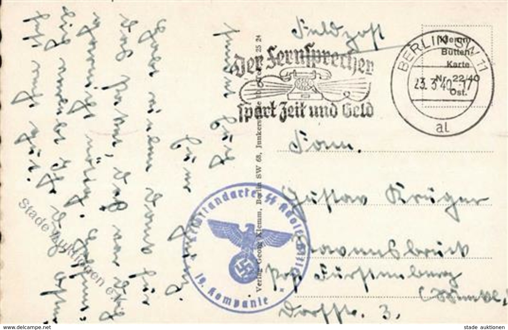 SS Feldpost SS Leibstandarte Adolf Hitler Berlin I-II - War 1939-45