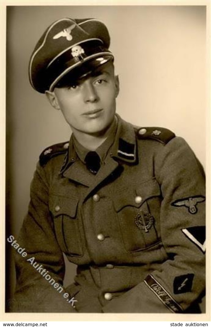 SS WK II - Foto-Ak - SS Mit Ärmelband Adolf Hitler- Totenkopf I-II - Weltkrieg 1939-45