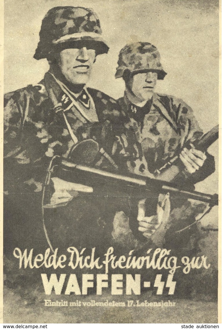 SS WK II - WAFFEN-SS-Propaganda-Plakat (41,3x29cm)  4-fach Gefaltet, Einriß, Teils Beschnitten! III/IV - Weltkrieg 1939-45
