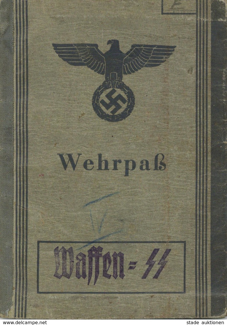 SS WK II - WEHRPASS Der WAFFEN-SS - Eintragung: SS-Panzer Gren-A.Btl.4 -1943 - Invasionsfront Eintrag: Vermisst 17.8.44  - Weltkrieg 1939-45