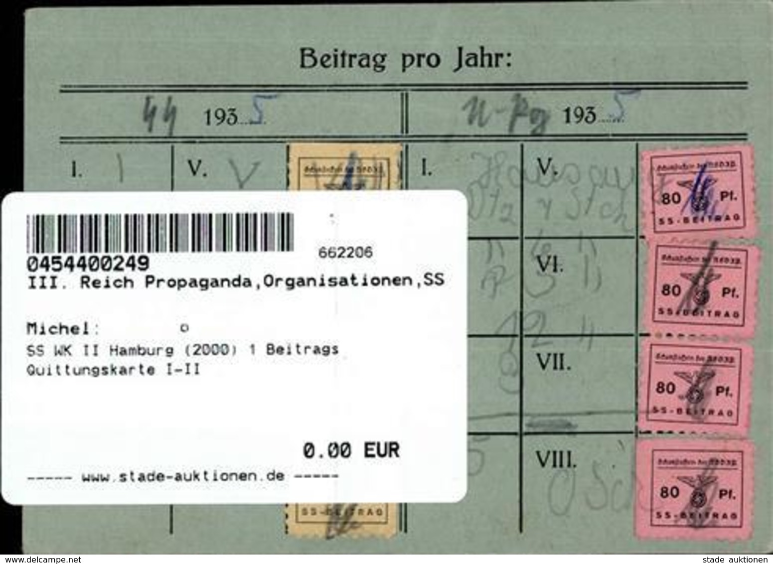 SS WK II Hamburg (2000) 1 Beitrags Quittungskarte I-II - Weltkrieg 1939-45