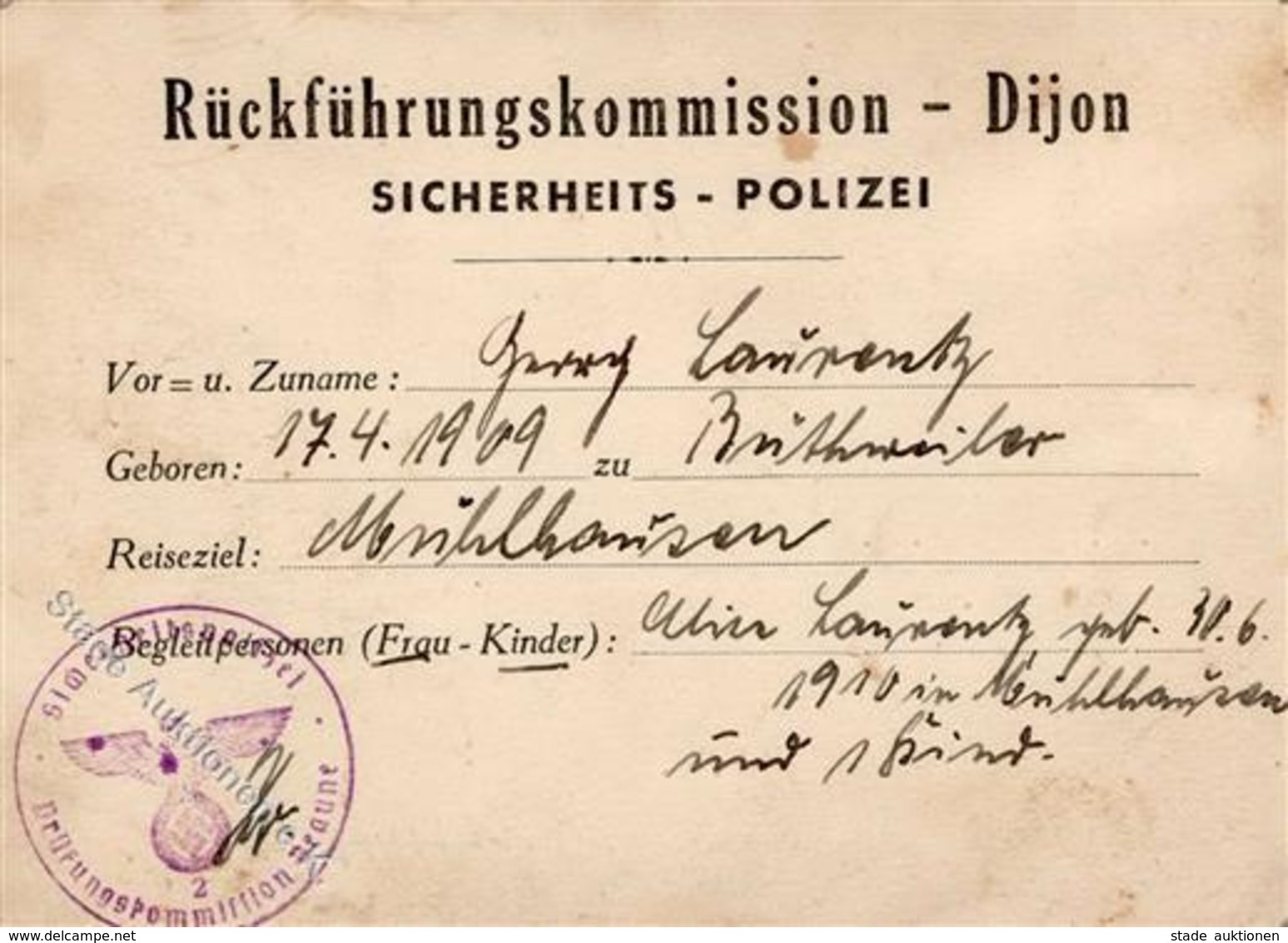 SS WK II Rückführungskommission Dijon Sicherheits Polizei  KEINE AK I-II (Stauchung, Fleckig) - Weltkrieg 1939-45