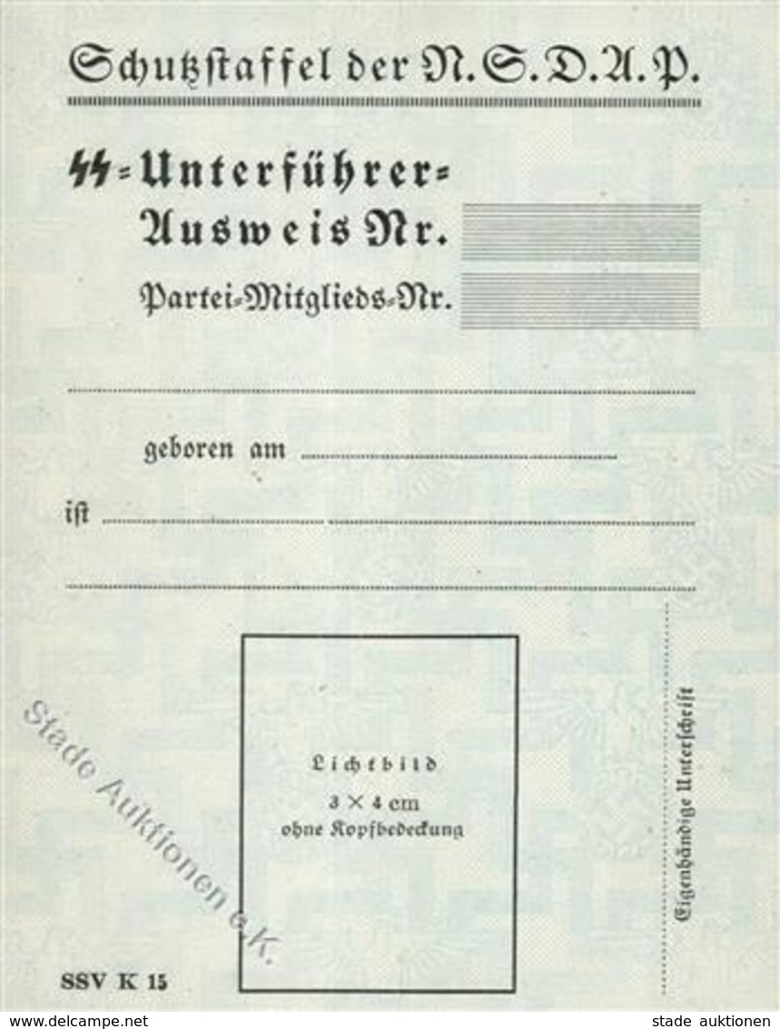 SS WK II Schutzstaffel Der NSDAP SS Unterführer Ausweis Blanco I-II - Weltkrieg 1939-45